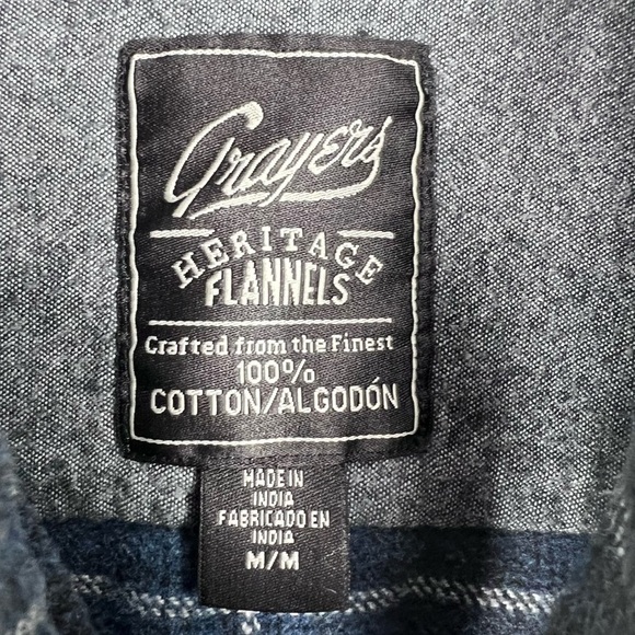 GRAYERS 100% Cotton Heritage Blue Black Plaid Flannel Shirt Men’s Medium - Picture 2 of 9